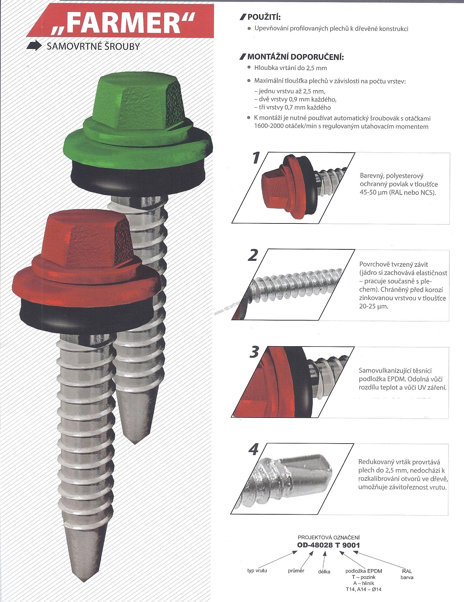 Skrutka samovrtná FARMER Ø4,8x35mm s EPDM v RAL