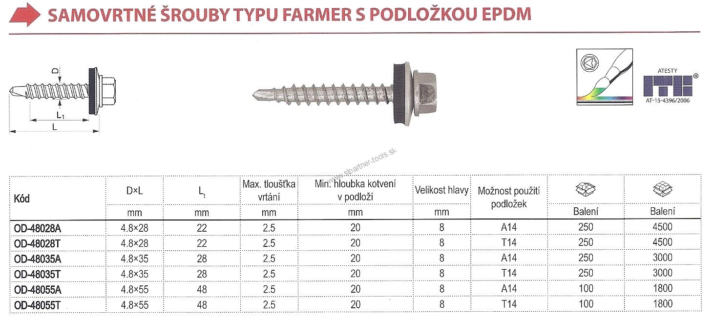 Skrutka samovrtná FARMER Ø4,8x55mm s EPDM v RAL
