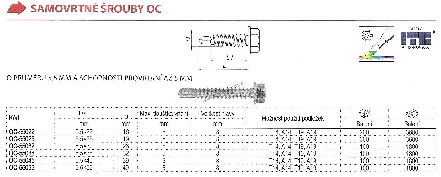 Skrutka samovrtná OC Ø5,5mm - prevŕtanie do 5mm