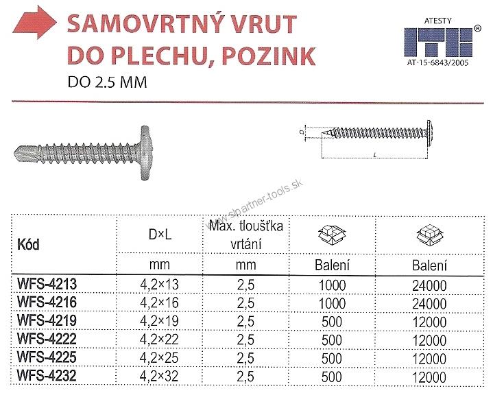 Skrutka samovrtná WFS Ø4,2mm-prevŕtanie 2,5mm