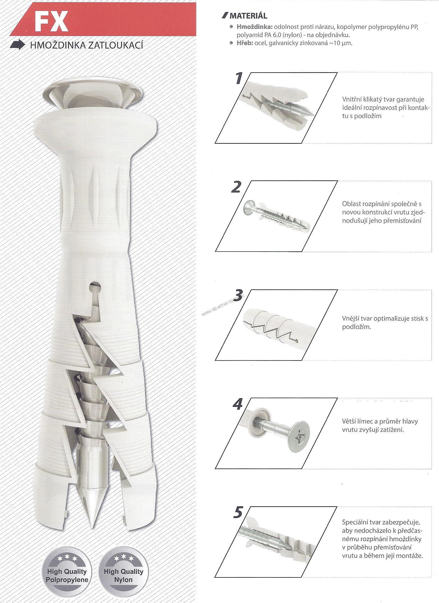 Hmoždinka natĺkacia NYLON - cylindrický límec