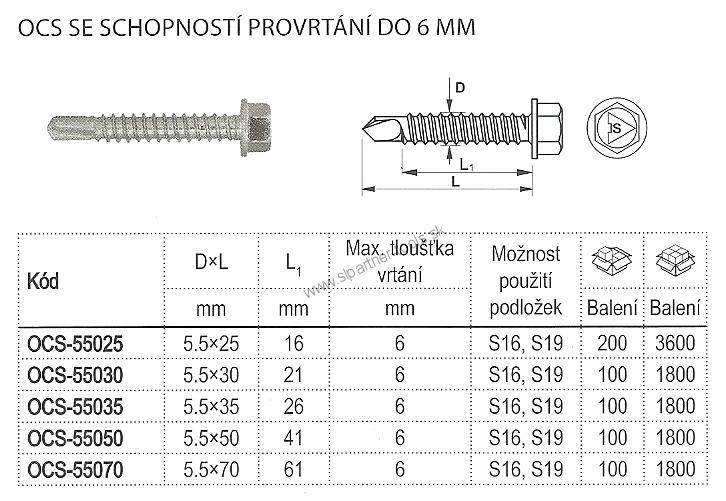Skrutka NEREZOVÁ samovrtná OCS Ø5,5mm-prevŕtanie do 6,0mm